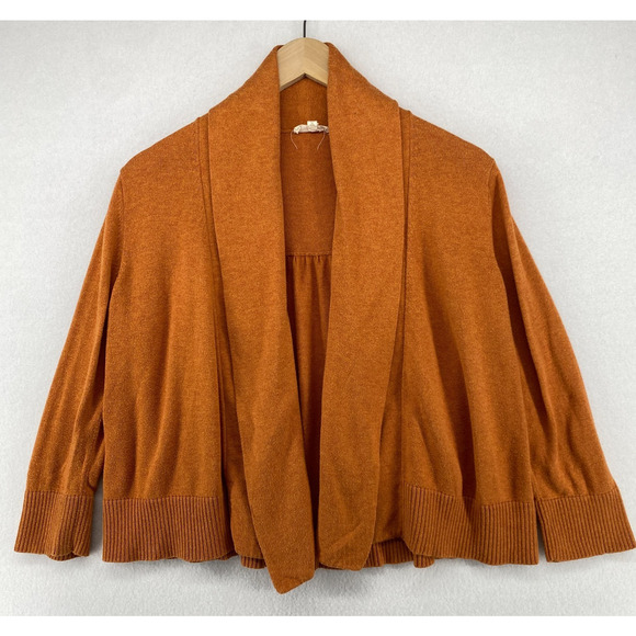 EILEEN FISHER Cardigan S Organic Cotton Crop Shawl Open Front 3/4 Sleeve Brown - Picture 1 of 10